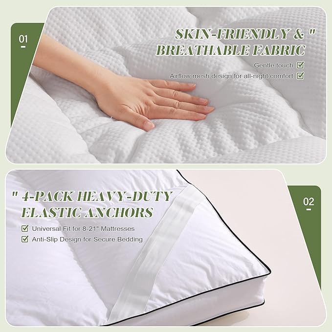 3 Inch Memory Foam Mattress Topper Queen Size, Extra Soft Pillow Top Mattress Topper, Fluffy Shredded Memory Foam Filled, Breathable Mattress for Back Pain Relief, 60x80 in.