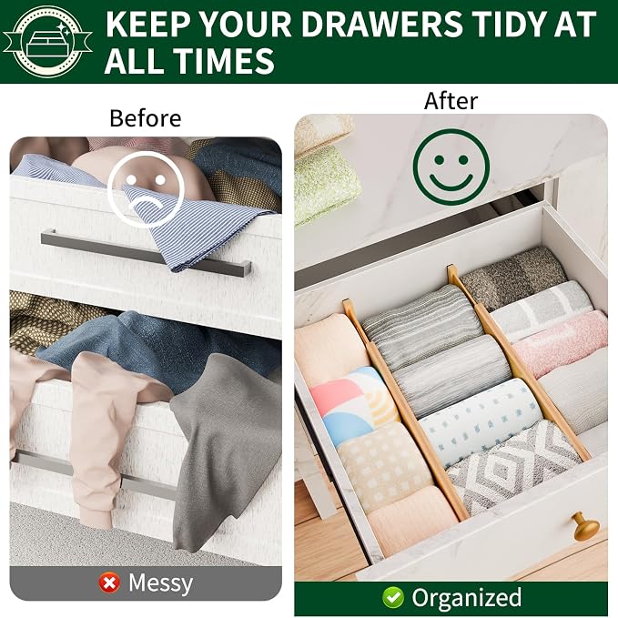 Dunruz Bamboo Drawer Dividers 2.6" High,17"-20" Adjustable Spring Loaded Clothes Drawer Organizers for Kitchen, Dresser, Bathroom, Bedroom and Office - Image 4