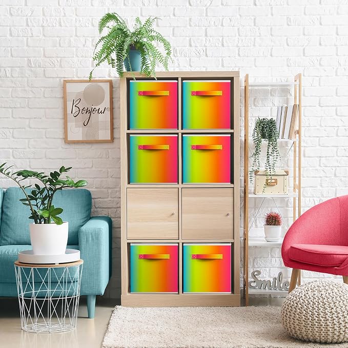 Sorbus 11 Inch Fabric Storage Cubes - Sturdy Collapsible Storage Bins & Handle - 6 Foldable Baskets for Organizing Clothes - Multi Colored Storage Baskets for Shelves (Colorful, 11 Inch) - Image 6
