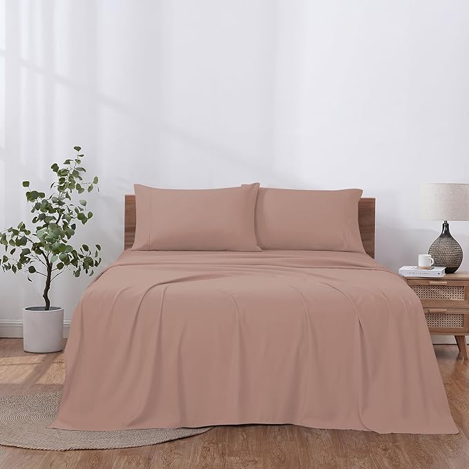 Modern Threads Soft Microfiber Solid Sheets - Luxurious Microfiber Bed Sheets - Includes Flat Sheet, Fitted Sheet with Deep Pockets, & Pillowcases Rose Twin