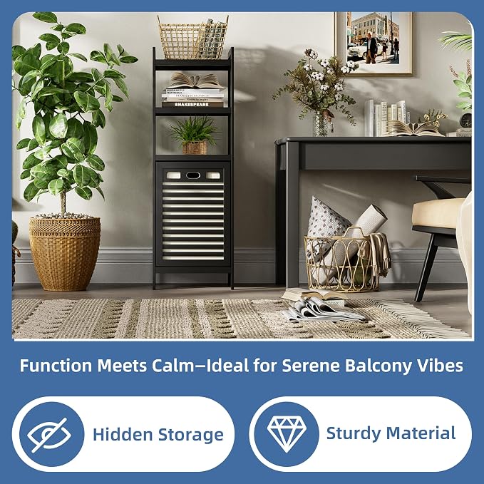 HITNET Tilt Out Laundry Hamper, Bamboo Bathroom Cabinet with Pull Out Removable Bag and 3 Tier Storage Shelves, 10 Gal Clothes Basket with Metal Handle, Black - Image 5