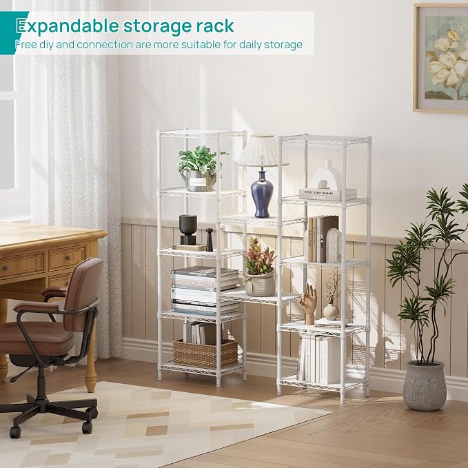 SINGAYE 6 Shelves Storage Shelf Wire Closet Bathroom Organizers Metal Pantry Kitchen Small Garage Shelving Unit Laundry Room Organization Home Corner Rack Estantes para Cocina White 10" Dx16 Wx60”H - Image 6