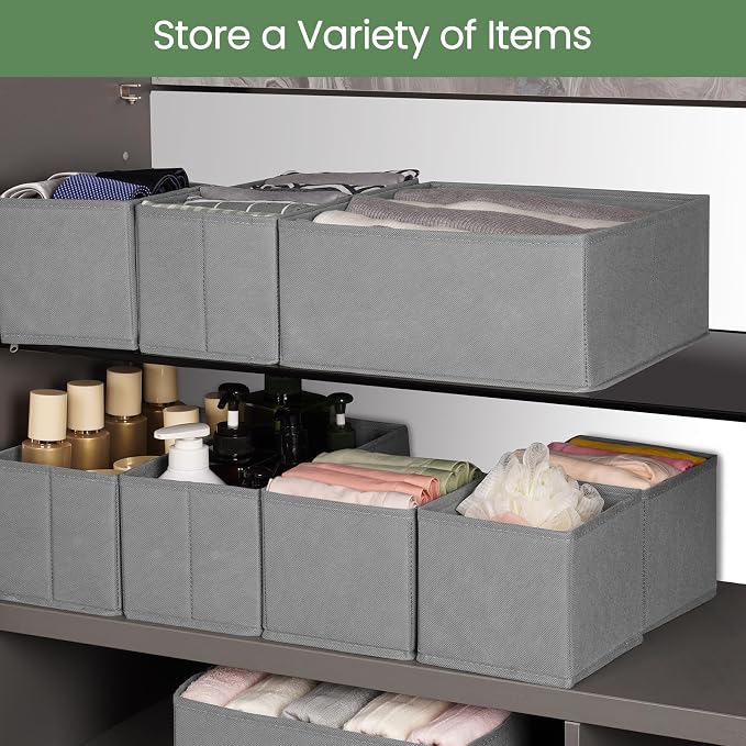 Criusia Drawer Organizer Clothes, 24 Pack Underwear Drawer Organizers, Foldable Closet Organizers and Storage Dresser Drawer Dividers Clothing Organizer for Clothes, Socks, Scarves, Bra, Ties (Grey) - Image 6