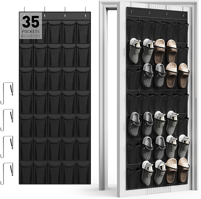 WVM Over The Door Shoe Organizer with 35 Breathable Mesh Pockets, Hanging Shoe Organizer for Door with 4 Metal Hooks, Large Capacity Closet Storage for Shoes, Accessories by WVM