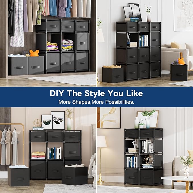 Mavivegue 9 Cube Storage Organizer, Closet Organizers and Storage, Cube Storage Shelf, Easy to Assemble with Storage Drawers, DIY Closet Cube Organizer for Living Room, Bedroom, Dorm Room-Black - Image 6