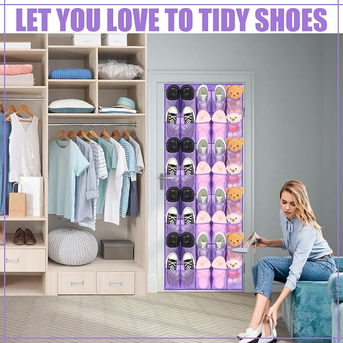 Windyun 40 Large over the Door Hanging Shoe Organizer Purple Mesh Pockets Shoe Rack for Closet Behind Door Hanger Storage Holder Nonslip for Cruise Essentials, Dorm Room Storage, Utility Room - Image 4