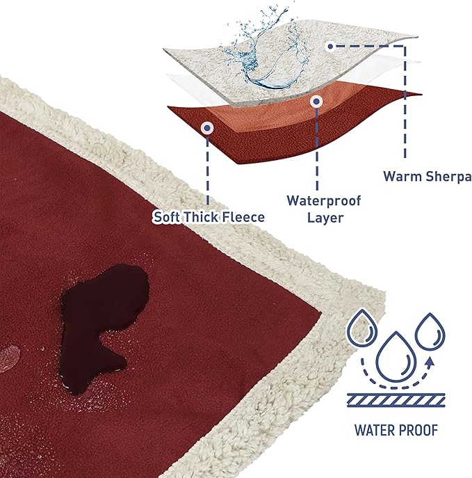 Catalonia Waterproof Blanket, Washable Leakproof Bed Cover for Couples, Reversible Protector Blanket for Bed Couch Sofa, 80X90 inches, Wine