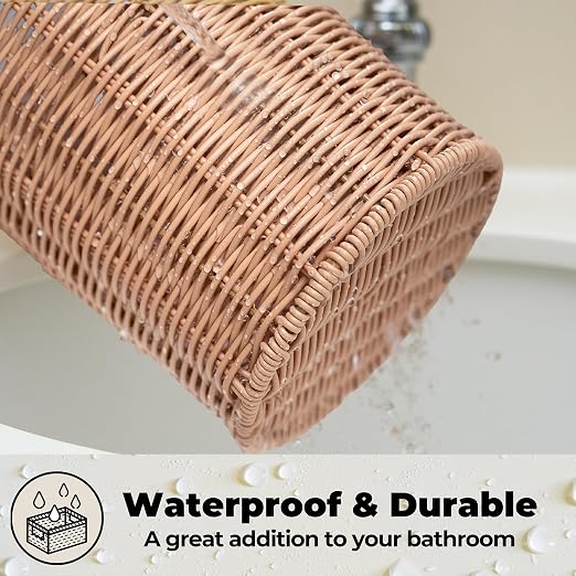 GRANNY SAYS Wicker Small Bathroom Trash Can with Lid, 2 Gallon Cute Decorative Waste Basket for Bedroom and Dorm, Office Garbage Cans for Under Desk, Mini Round Trash Bin for Decor, Nude Color - Image 5