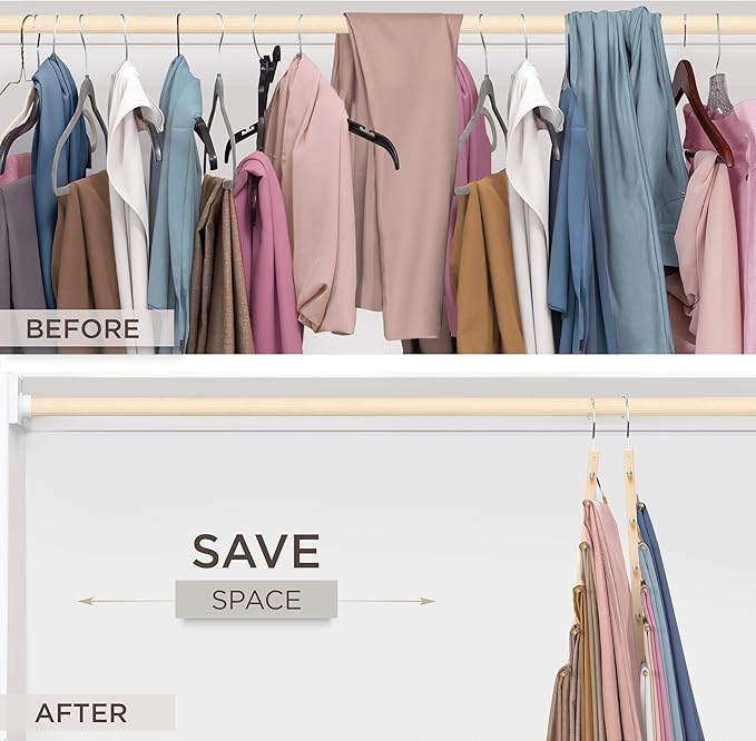 MORALVE Pants Hangers Space Saving - European Beechwood Scarf and Jean Hangers - Closet Organizer and Space Saver Pant Rack, Leggings Hanger, and Scarf Holder with 360° Swivel Hook (1 Pack) - Image 3