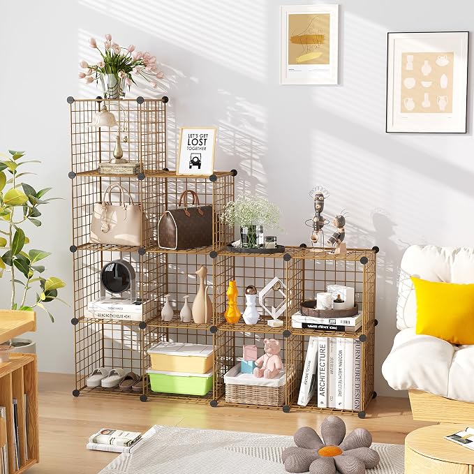C&AHOME Wire Cube Storage, 12 - Cube Organizer Metal C Grids, Modular Shelves Units, Closet Organizer, Ideal for Home, Office, Living Room, 36.6”L x 12.4”W 48.4”H, Brown UWCS3012R - Image 6