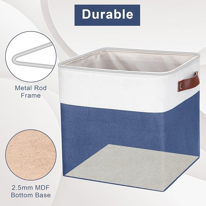 Bagnizer Collapsible Fabric Storage Cubes 11x11 Cube Storage Bins, 4 Pack Closet Baskets Box with Handles for Organizing, Shelf, Toys, Clothes, Home, Office, Nursery (Navyblue&White) - Image 5