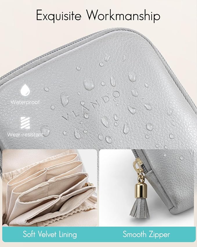 VLANDO Small Travel Jewelry Case,Jewelry Pouch Bags with Zipper,Velvet Jewelry Organizer Storage Bag for Bracelet Rings Earring Travel Essentials-Grey - Image 3
