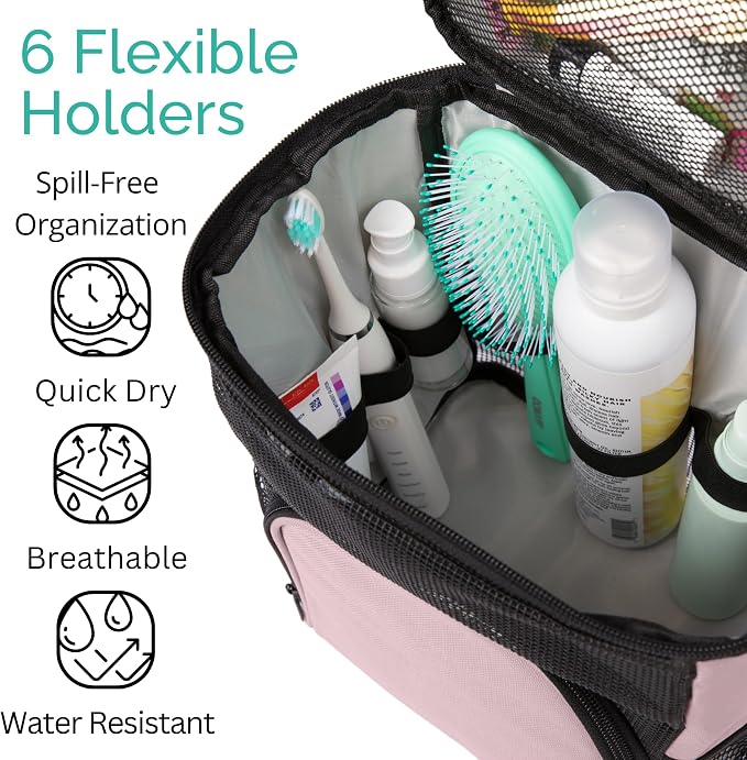 TERRA HOME College Dorm Room Essentials for Girls - Original Shower Caddy Dorm - Portable, Durable, Roomy, Foldable Water Resistant Shower Bag in Light Pink with Metal Hook for Hanging (Blush Pink) - Image 5