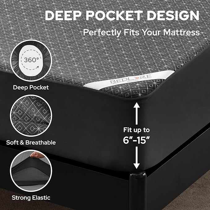 BEDLORE Twin Mattress Protector, Waterproof Noiseless Mattress Cover with Stretchable Pockets for 6-15 inches Mattress, Soft Breathable Mattress Pad Machine Washable (Dark Gray)