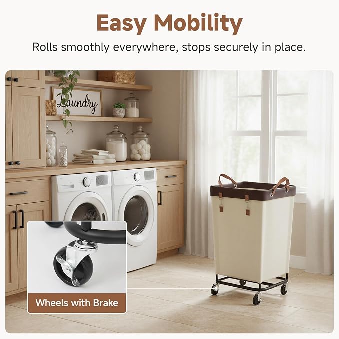 StorageWorks 160L Laundry Basket with Wheels, Large Rolling Hampers for Clothing Organizer, Dirty Clothes Basket for Hotel, Home, Closet, Dorm, Beige - Image 4