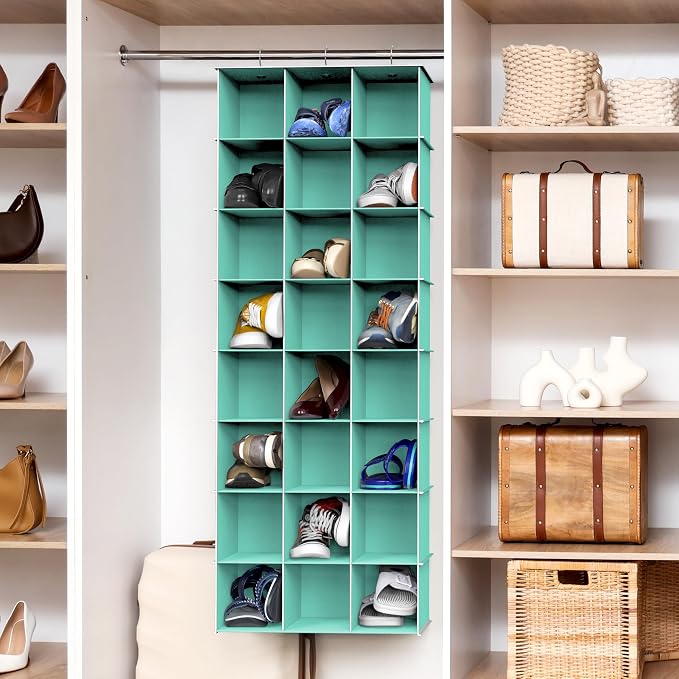 Simple Houseware 24 Section Shelves Hanging Shoes Organizer Holder for Closet, Turquoise - Image 2