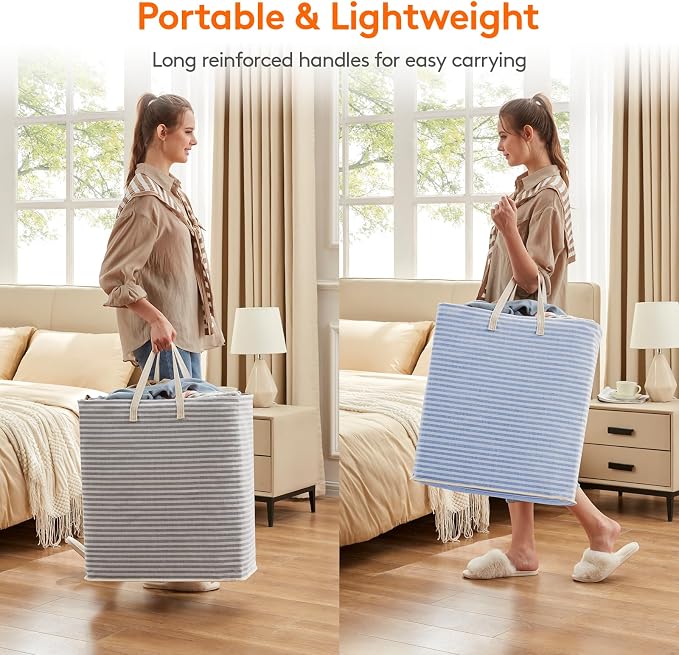 Lifewit 2 Pack Laundry Basket 100L Each, Collapsible Clothes Hamper with Reinforced Handles, Freestanding Waterproof Design for Bedroom and Laundry Room, Grey&Blue 200L Total - Image 5