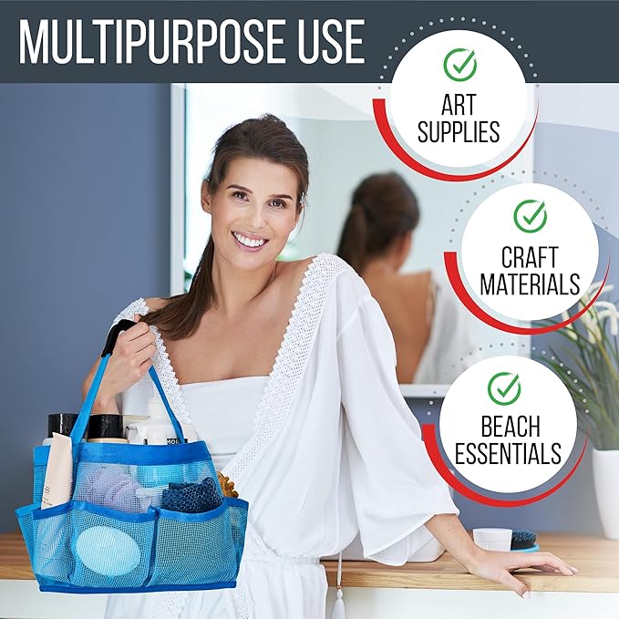 Masirs Mesh Shower Caddy – 9 Pocket Portable Shower Tote Bag for College Dorm Room Essentials, Quick-Dry Bathroom Organizer for Travel, Gym, Camping, Beach – Lightweight Collapsible Blue - Image 4