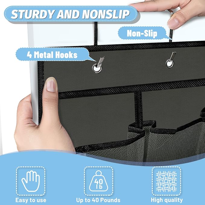 Aheroi Over the Door Shoe Organizer, 35 Pockets Mesh Shoe Organizer Door Hanger, Large Hanging Shoe Rack Holds Up to 40 lbs, Closet Shoe Behind Door Rack, Gray Durable Storage Hanging Bag - Image 3