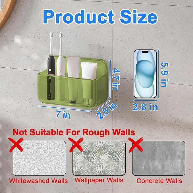 Diesisa 2pc Acrylic Wall Mount Organizer, Adhesive Cabinet Door Organizer,Acrylic Bathroom Shelves for Wall,No Drilling Hang Walls,with Self Adhesive Tape, for Bathroom, Kitchen, Living Room-Green - Image 2