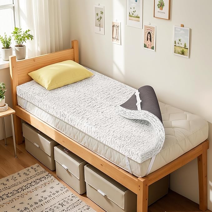 SyMax Memory Foam Mattress Topper, Gel Infused Foam Topper, Breathable Bed Topper with Cover, Pressure Relieving, CertiPUR-US Certified, 3 Inch(Grey Cover), Twin Size