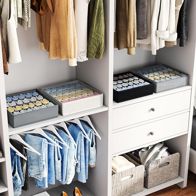 Sock Organizer 4 Pack, Foldable Underwear Drawer Organizer - 24 Cell for Socks, Handkerchiefs, Ties, Belts (Gray) - Image 4