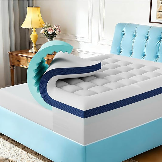 4 Inch Memory Foam Dual-Layer Mattress Topper Full Size - 2Inch 1000GSM Quilted Pillow Top with Down-Alternative + 2Inch 5-Zone Egg Crate Memory Foam, Cooling & Breathable（Full,54"x75"）