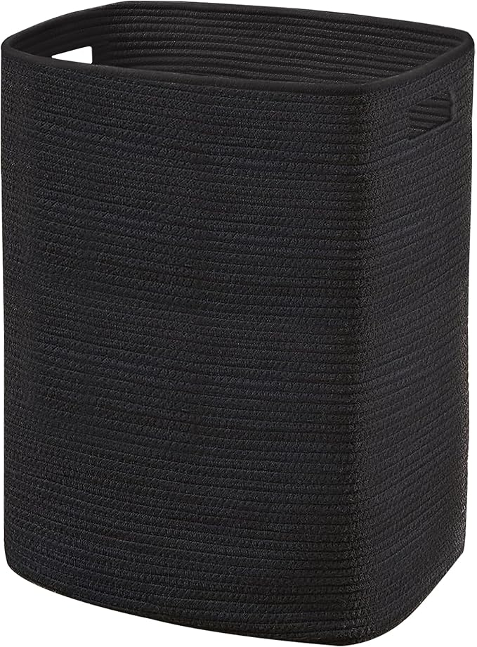 MEGASKET Large Laundry Hamper 16"x13"x22" - Tall Woven Laundry Basket, Cotton Rope Dirty Clothes Hamper, Baby Kids Nursery Wicker Laundry Basket, Bedroom Aesthetic, Soft Laundry Bin, Black Hamper, 75L by MEGASKET