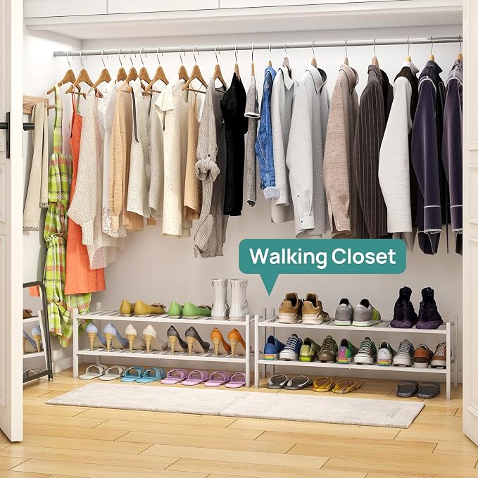 viewcare Long Shoe Rack for Entryway,Shoe Organizer for Hallway Closet, Bamboo Wood Shoe Racks for Indoor Outdoor (White, 2-Tier Long) - Image 4
