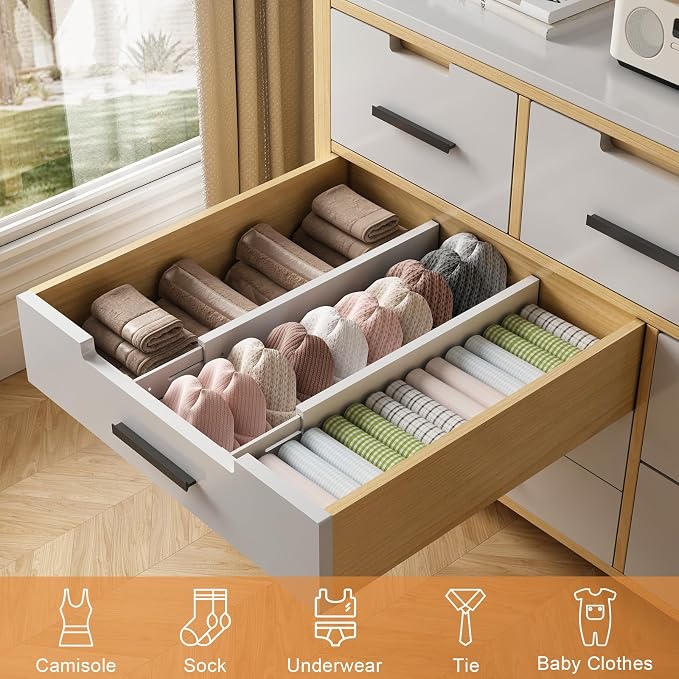 Bamboo Drawer Dividers,17-22" Adjustable Kitchen Drawer Organizer for Clothes,6 Pack Expandable Drawer Organization Separators for Bedroom,Bathroom,Dresser and Office,White - Image 4