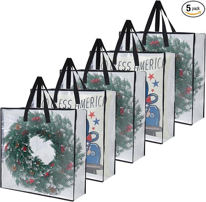 5-Pack Clear Heavy Duty Moving Bags and Storage Bags, 25 Gallon Large Moving Boxes Alternative for Wreath Storage Container, Under Bed Storage, Stadium Events, and College Moving Supplies by Unknown
