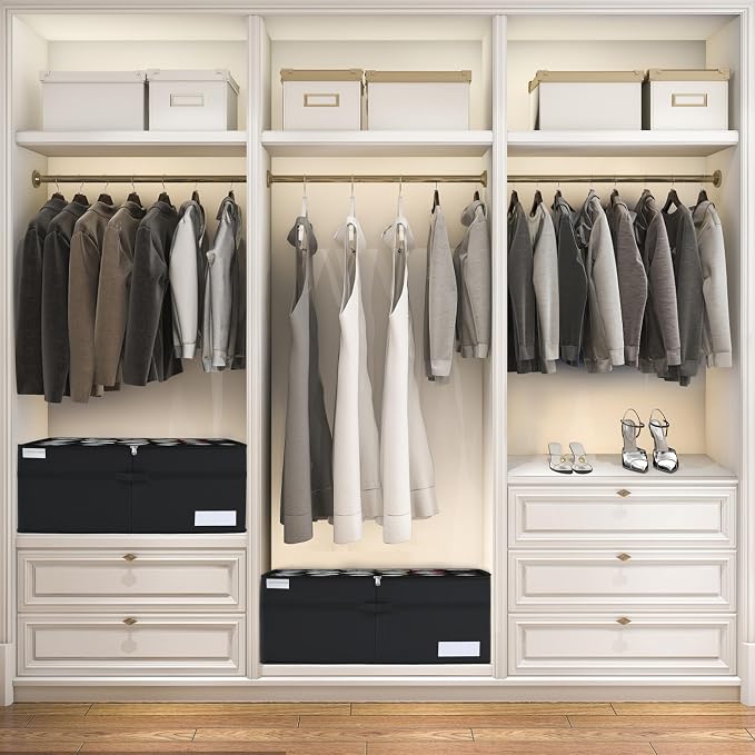 Luvhomee Shoe Storage Organizer, Fits 24 Pairs, Large Shoe Organizer Box for Closet, Clear Foldable Shoes Containers w/Bottom Support, Space Saving Shoe Cubby Storage Boxes w/Reinforced Handles, Black - Image 2