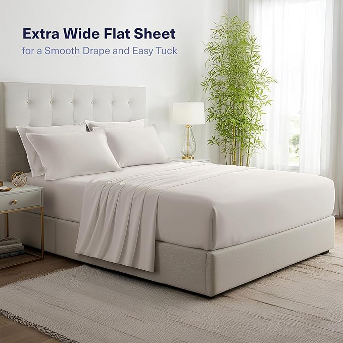 Kickoff Viscose Bamboo Sheets King Size 4-pc 100% Organic Bamboo Viscose Bed Cooling Sheets King Size Set Cool Bedding for hot Sleepers Sheet, Flat, Fitted, Pillowcases (Light Grey,K)