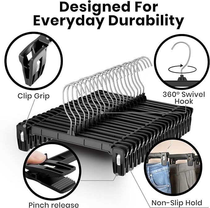Utopia Home Skirt Hangers - 30 Pack Plastic Hangers with Clips and 360 Swivel Hook for Closet Use and Hanging Bottoms Such as Skirts Pants Jeans - Image 5