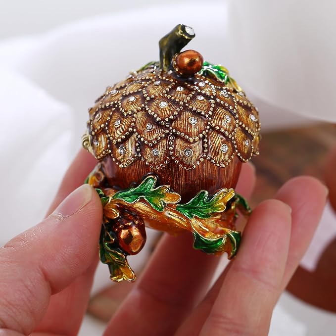 Hand Painted Fruit Trinket Box for Home Decor, Hinged Jewelry Organizer Storage, Unique Personalized Collectible Keepsake Figurine Handmade Decorative Ornament Gifts (Acorn) - Image 7