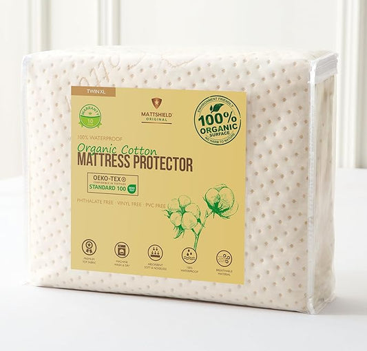 Luxury Organic Cotton Mattress Protector Twin XL - Ultra Thick 380 GSM 3D Air Fabric - 100% Waterproof & Noiseless - OCS Certified Breathable Mattress Cover - Deep Pocket Fitted Style