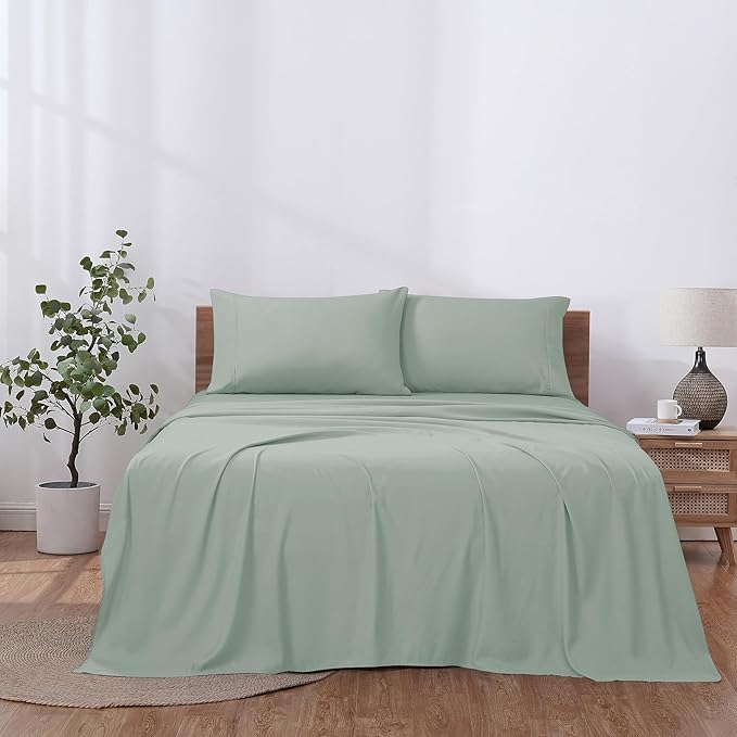 Modern Threads Soft Microfiber Solid Sheets - Luxurious Microfiber Bed Sheets - Includes Flat Sheet, Fitted Sheet with Deep Pockets, & Pillowcases Seafoam King