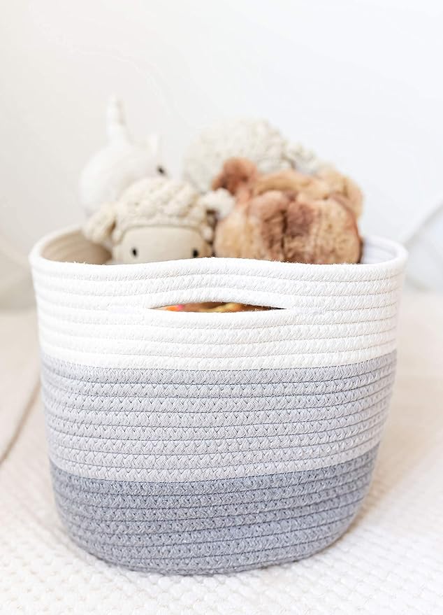 OrganiHaus Rope Baskets for Shelves - Set of 3 Woven Storage Baskets for Organizing, Closet & Toy Storage - 3-Toned Gray - 15x9x10 - Image 7
