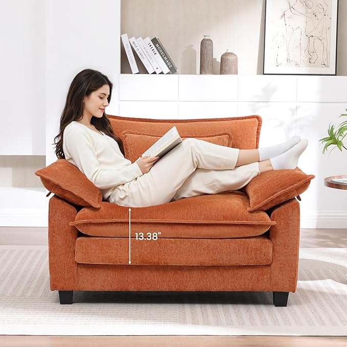 Oversized Accent Chair,44" Modern Living Room Chairs,Chenille Upholstered Cloud Sofa Chair Armchair with Extra Thick,Comfy Accent Chair Reading Chairs for Bedroom Apartment Terracotta Orange