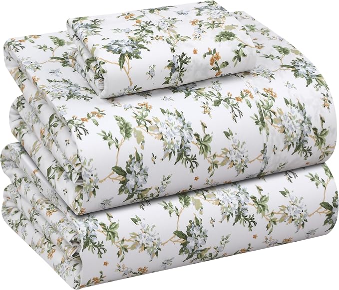 RUVANTI 100% Cotton Sheets – Twin XL Size Percale Bedding, Cooling & Breathable Floral Design, Durable with a Crisp, Soft & Comfortable Feel, 16" Deep Pocket, 3-Piece Set, Heritage