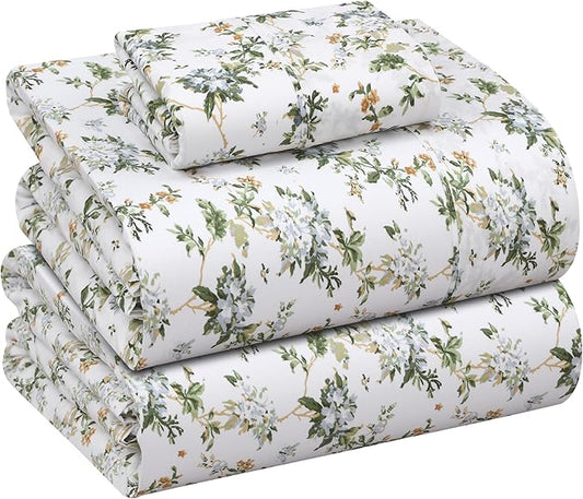 RUVANTI 100% Cotton Sheets – Twin XL Size Percale Bedding, Cooling & Breathable Floral Design, Durable with a Crisp, Soft & Comfortable Feel, 16" Deep Pocket, 3-Piece Set, Heritage