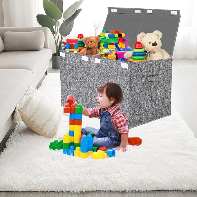 VERONLY Collapsible Toy Storage Bin with Lid, 82L Large Capacity - Gray Neutral Space-Saving Organizer for Playroom, Bedroom & Nursery, Foldable Design - Image 2