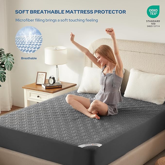 2 Pack Waterproof Mattress Protector, Queen Size Mattress Pad Noiseless with Deep Pocket 6"-18" Depth, Soft Breathable Dirt-Proof Bed Mattress Cover Washable for Home, Bedroom, Hotel (Gray)