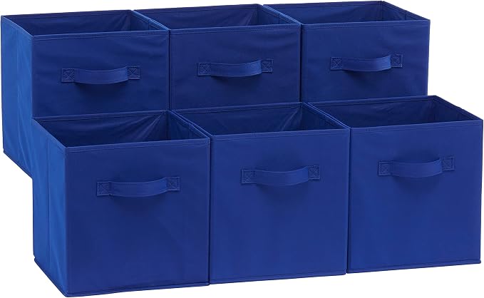 Amazon Basics Collapsible Fabric Storage Bins with Handles, Cube Organizer for Home Organization, 10.5"x10.5"x11", Navy, 6-Pack by AmazonBasics