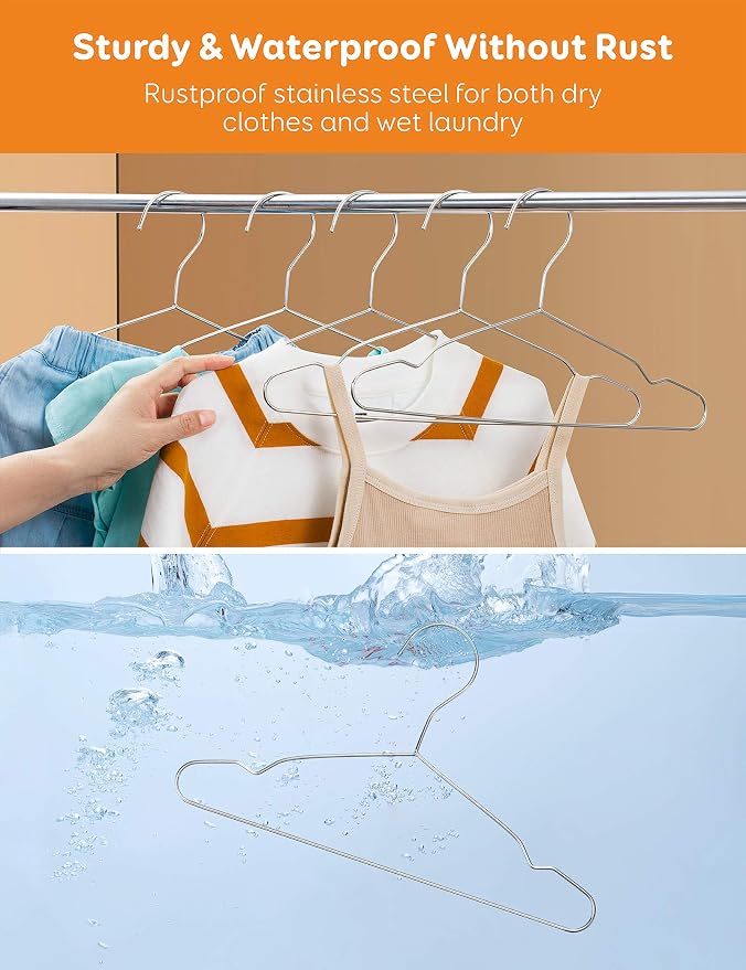 Baby Hangers, 50 Pack Stainless Steel 12.6 Inch Heavy Duty Non-Slip Space Saving Coat Hangers for Kids Children Toddler Clothes - Image 4