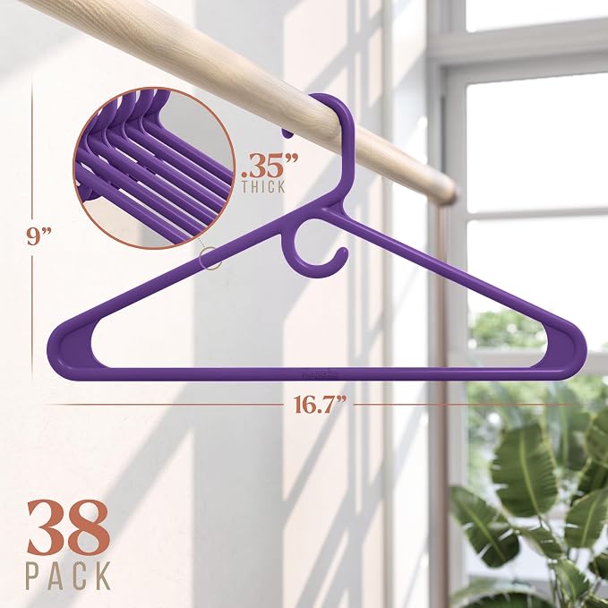 NEATERIZE Thick Heavy Duty Hangers - Purple Plastic Clothes Hangers 38 Pack - Great for Coat Hanger, Jackets Jeans & Suit Hanger for Closet, New Apartment Essentials Percheros Ganchos para Colgar Ropa - Image 2