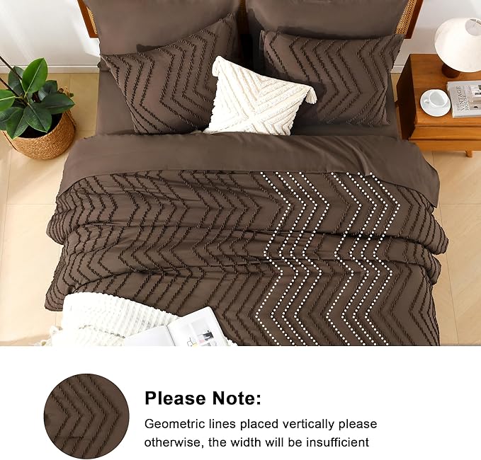Litanika King Size Comforter Set with Sheets Brown - 7 Pieces Bed in a Bag King Chevron Tufted Complete Bedding Sets with Comforter, Sheets, Pillowcases & Shams