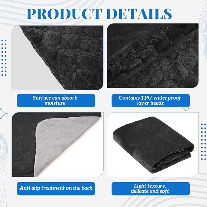 Couples Waterproof Mat Lover Reusable Stainproof Blanket Quiet Easy Use Towel Protector for Adult Multi Functional Bed Sheets Couple Messy Play Pleasure Comfort(Black,54 x 34 Inch)