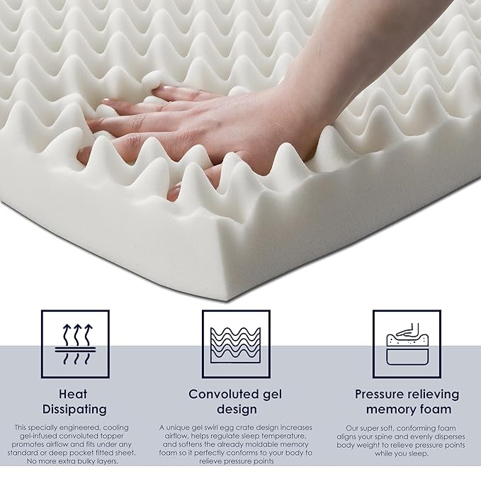 Zayton, 3-Inch Convoluted High Density Foam Mattress Topper, CertiPUR-US Certified for Superior Comfort and Support, Full, Green