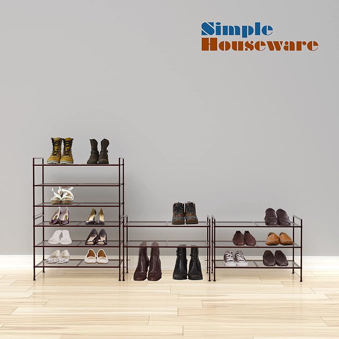 Simple Houseware 3-Tier Stackable Mesh Shoe Rack, Bronze - Image 5